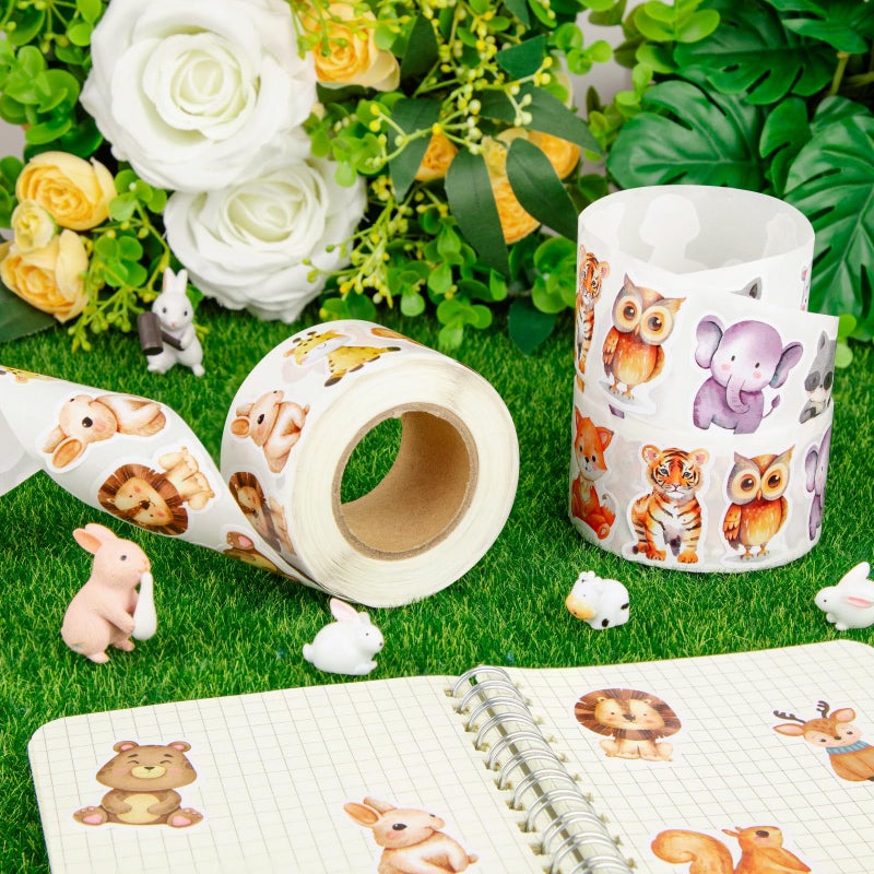 KFPPLXQ 1200 Pcs Animal Stickers for Kids 2 Roll Nature Stickers Cute Roll Sticker for Teacher Reward School Supplies Incentives (16 Styles) - Image 4